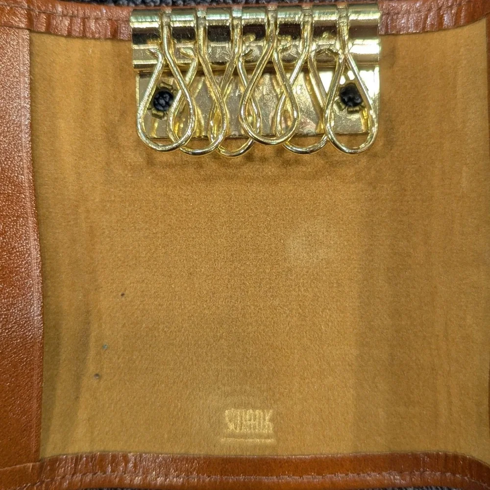 Vintage Swank Polished Cowhide Leather 6-Hook Key Case Wallet Cognac Brown NWOT